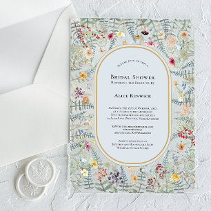 Invitaciones Acrílicas Ducha de Novia Vintage Wildflower Fern Dusty Blue