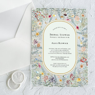 Invitaciones Acrílicas Ducha de Novia Vintage Wildflower Helecho Verde Me