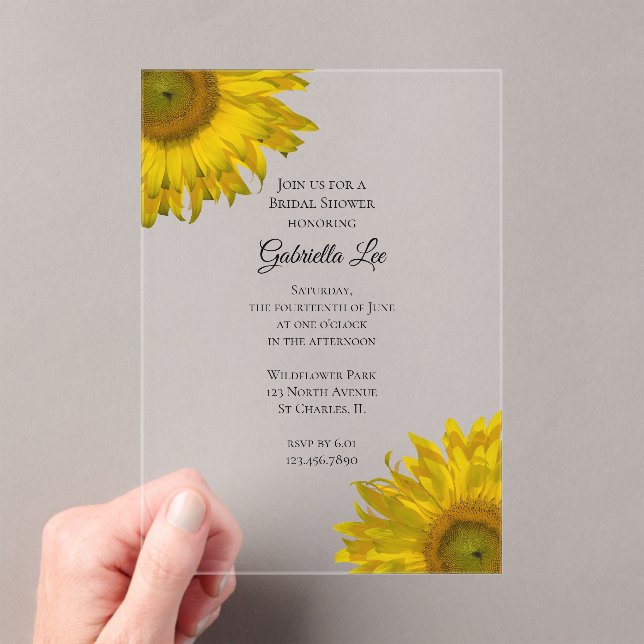 Invitaciones Acrílicas Ducha de novias de girasoles amarillos (Insitu (portátil))