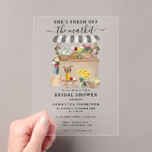 Invitaciones Acrílicas Ducha de novias en el mercado de flores de un agri