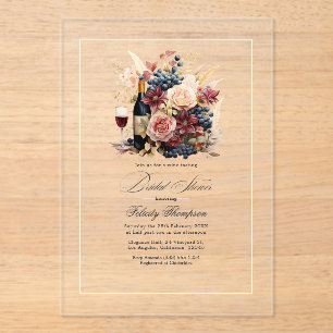 Invitaciones Acrílicas Ducha de novias para degustación de vino transpare