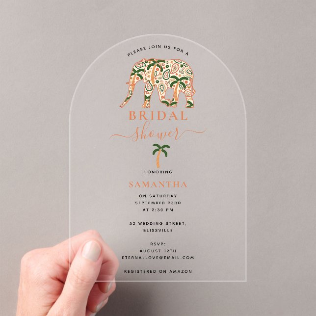 Invitaciones Acrílicas Ducha de novias para elefantes de origen indio pai (Insitu (portátil))