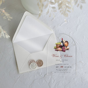 Invitaciones Acrílicas Ducha de Pareja de Tabla de Charcutería Vino y Que