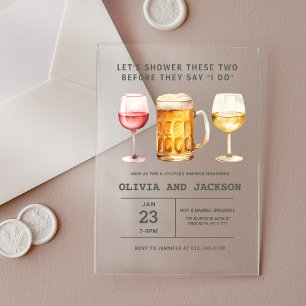 Invitaciones Acrílicas Ducha de parejas de cerveza vino cervecería acuare