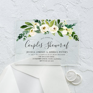 Invitaciones Acrílicas Ducha de parejas de flores blancas para todas las 