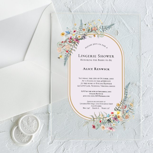 Invitaciones Acrílicas Ducha de Ropa Interior de Lavanda Helecho Flor Sil (Subido por el creador)