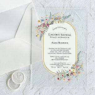 Invitaciones Acrílicas Ducha de ropa interior verde menta helecho flor si