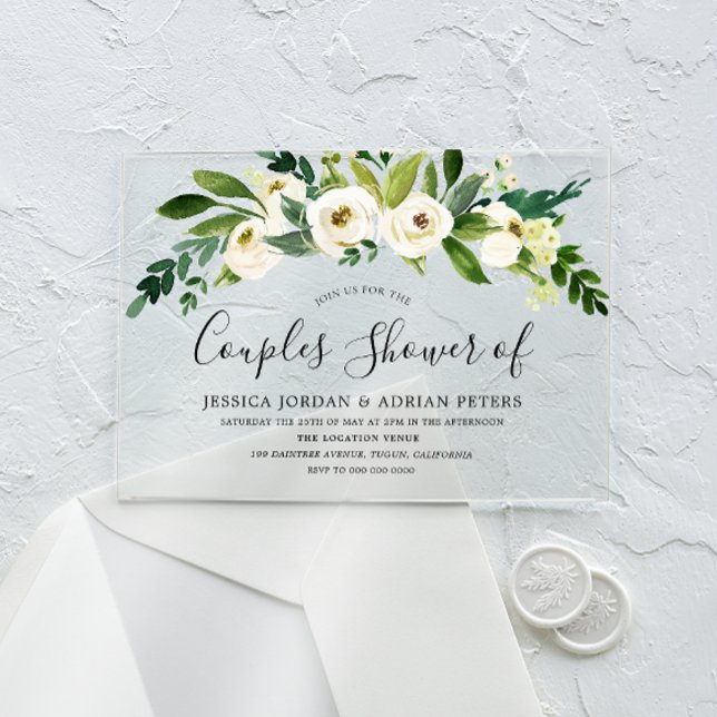 Invitaciones Acrílicas Ducha floral blanca para parejas de todas las esta (Subido por el creador)