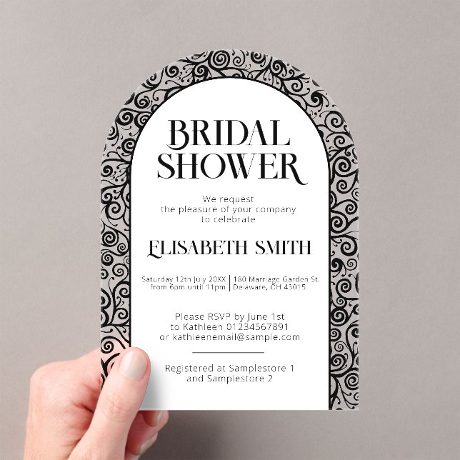 Invitaciones Acrílicas Ducha nodal distintiva de flor blanco y negro (Insitu (portátil))