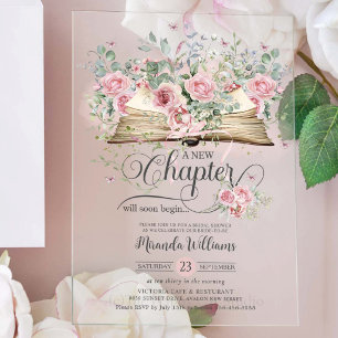 Invitaciones Acrílicas Ducha Nupcial Flor de Rosa Rosada Nuevo Capítulo