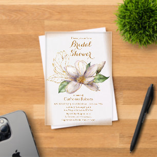 Invitaciones Acrílicas Ducha Nupcial Floral Magnolia Púrpura Acuarela