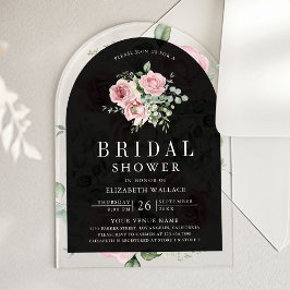 Invitaciones Acrílicas Ducha Nupcial Floral Rosa Eucalipto Negro