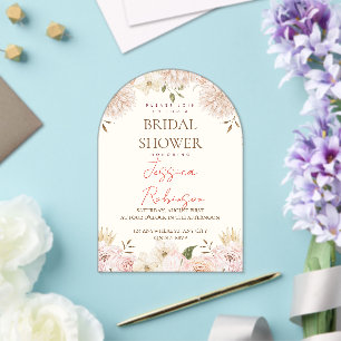 Invitaciones Acrílicas Ducha Nupcial Floral Rosado