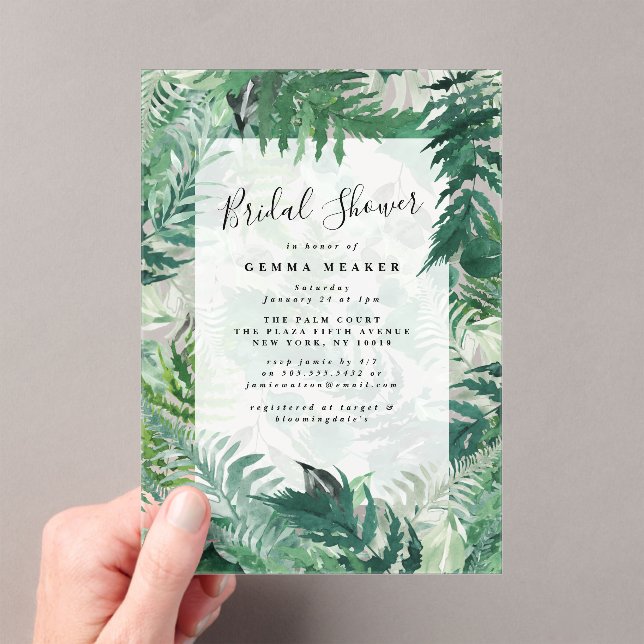 Invitaciones Acrílicas Ducha nupcial Leafy Fern Greenery Pintada A Mano (Insitu (portátil))