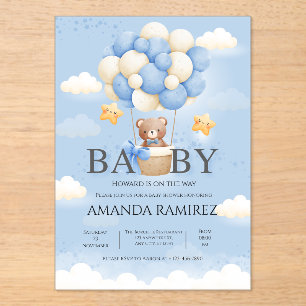 Invitaciones Acrílicas Ducha para niños con Elefante Azul y Crema