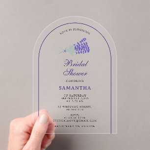 Invitaciones Acrílicas Duche de Lavanda Púrpura Floral Regadera Nupcial