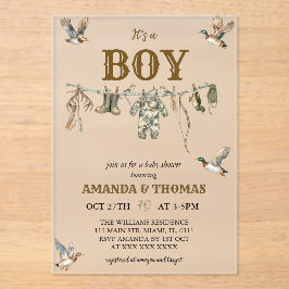 Invitaciones Acrílicas Duck Hunting It's a Boy Baby Shower 