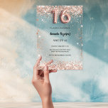 Invitaciones Acrílicas Dulce 16 fiesta rosa transparente dorado<br><div class="desc">Para una elegante fiesta de 16 y 16 años. Un trasfondo claro y transparente. Decorada con confeti de oro rosa y número 16,  escrita con un tipo de letra de estilo globo. Personalice y agregue su nombre y detalles del fiesta.</div>