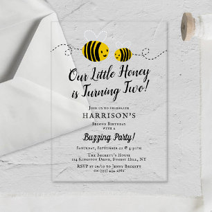 Invitaciones Acrílicas Dulce Abeja de Miel Segundo Cumpleaños
