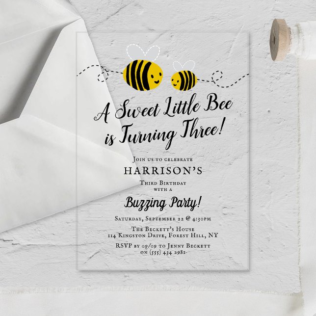 Invitaciones Acrílicas Dulce Abeja de Miel Tercer Fiesta de Cumpleaños (Subido por el creador)
