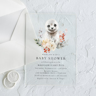 Invitaciones Acrílicas Dulce Aquerela Foca Ártica Invierno Baby Shower