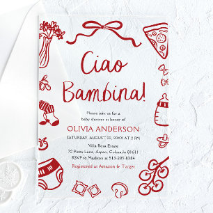 Invitaciones Acrílicas Dulce bienvenida a la pequeña italiana Fiesta de b