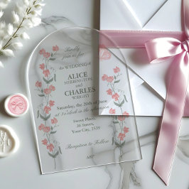 Invitaciones Acrílicas Dulce Boda floral rosa y verde