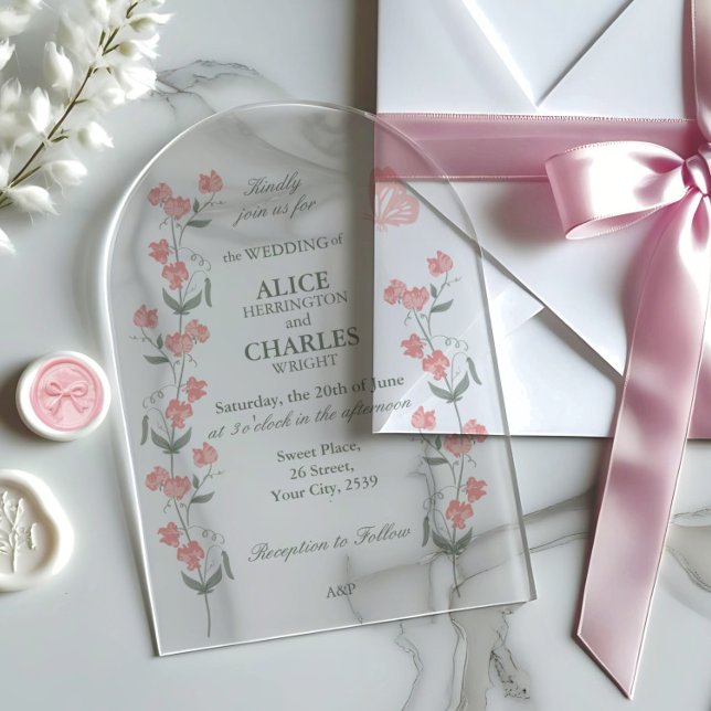 Invitaciones Acrílicas Dulce Boda floral rosa y verde (Subido por el creador)