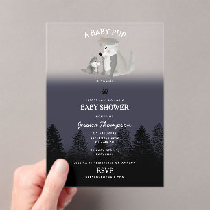 Invitaciones Acrílicas Dulce cachorro lobo bebé y mamá ducha de bebé en e