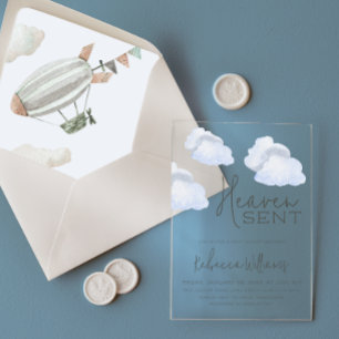 Invitaciones Acrílicas Dulce Cielo Azul de Ensueño Fiesta de Bebé Temátic