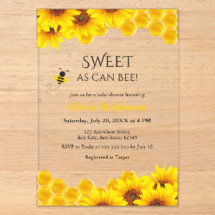 Invitaciones Acrílicas Dulce como puede ser abeja Baby Shower Amarillo Pa