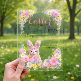 Invitaciones Acrílicas Dulce Conejo de Flor de Pascua de Resurrección Caz