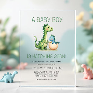 Invitaciones Acrílicas Dulce Cumpleaños de Dinosaurio a Punto Bebé Niño