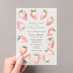 Invitaciones Acrílicas Dulce Cumpleaños Infantil de Fresas Acuarela