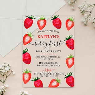 Invitaciones Acrílicas Dulce Cumpleaños Primero 1er Fresa Fresa