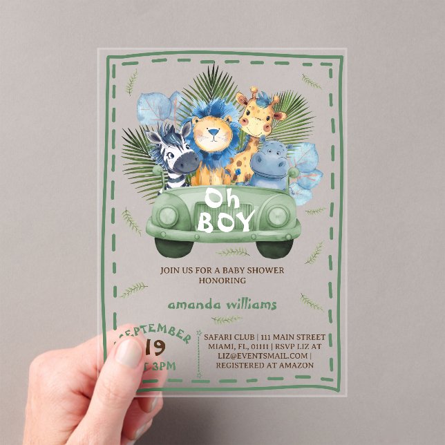 Invitaciones Acrílicas Dulce de bebé safari de niño (Insitu (portátil))