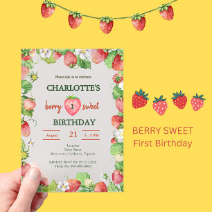 Invitaciones Acrílicas dulce de berry pastel de primer cumpleaños