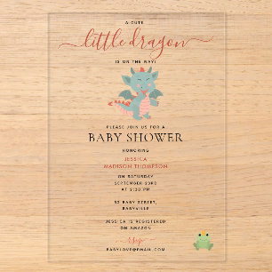 Invitaciones Acrílicas Dulce Dragón Pequeño De Camino Niño Baby Shower