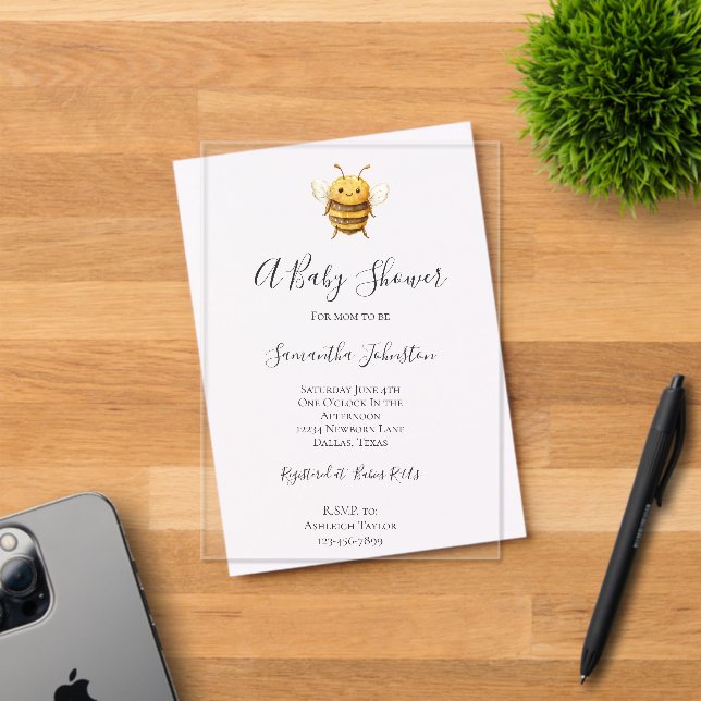 Invitaciones Acrílicas Dulce fiesta de bebé Abeja  (Insitu (Tarjeta de Invitación))