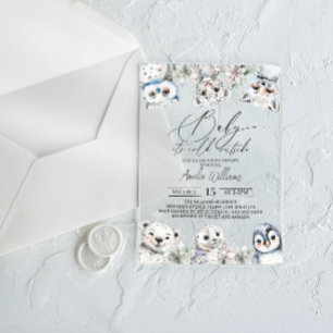 Invitaciones Acrílicas Dulce Fiesta de Bebé de Animales Árticos de Invier