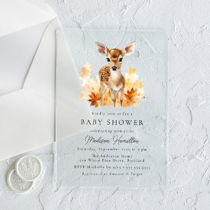 Invitaciones Acrílicas Dulce fiesta de bebé de temática boscosa otoñal
