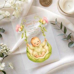 Invitaciones Acrílicas Dulce Flor de Guisante en un Pod de Acuarela para