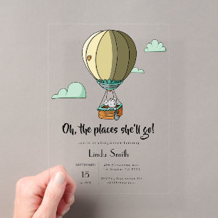 Invitaciones Acrílicas Dulce Globos Aerostáticos Ratón Baby Shower
