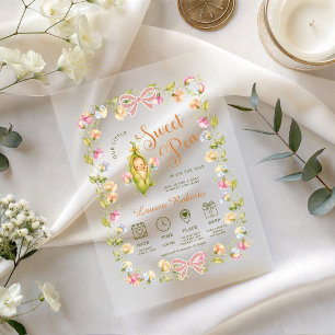 Invitaciones Acrílicas Dulce Guisante en un Pastel Floral de Baby Shower