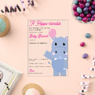 Invitaciones Acrílicas Dulce Hipopótamo Hipopótamo Adorable Baby Shower