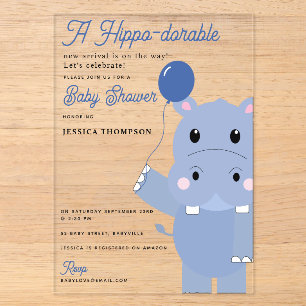 Invitaciones Acrílicas Dulce Hipopótamo Hipopótamo Adorable Fiesta de Beb