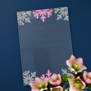 Invitaciones Acrílicas Dulce invernal rosado plateado 16