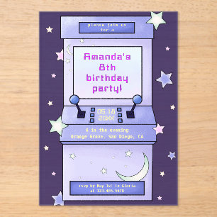Invitaciones Acrílicas Dulce juego retro de arcade cumpleaños de niños