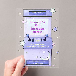 Invitaciones Acrílicas Dulce juego retro de arcade cumpleaños de niños