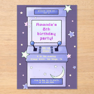 Invitaciones Acrílicas Dulce juego retro de arcade cumpleaños de niños